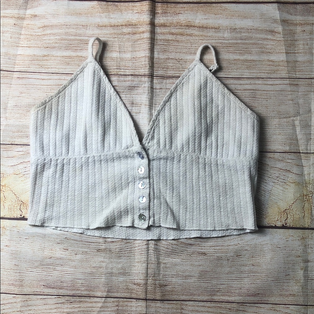 Women's Cream Button-Up Babydoll Crop Top‎